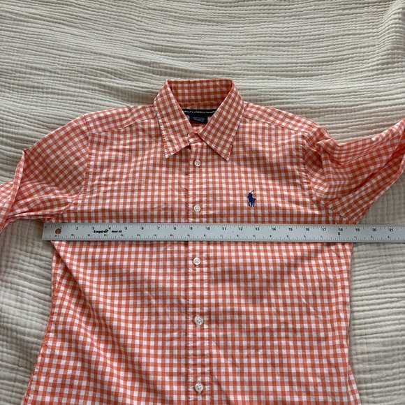 Ralph Lauren Sport Shirt Women's Sz 10 Orange Checkered Collared Button Up - Picture 7 of 9